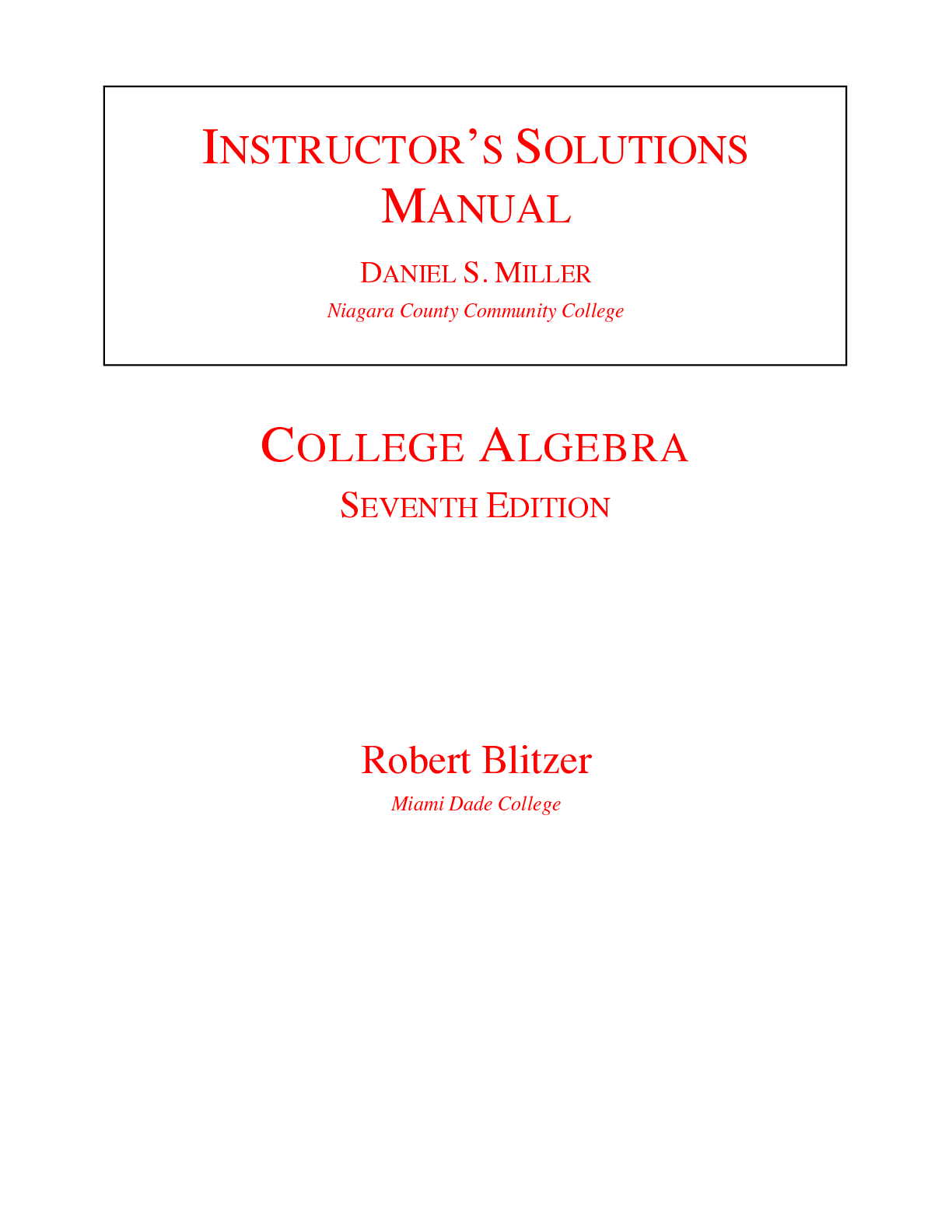 Preview of College Algebra, 7e Robert Blitzer (Solutions Manual)